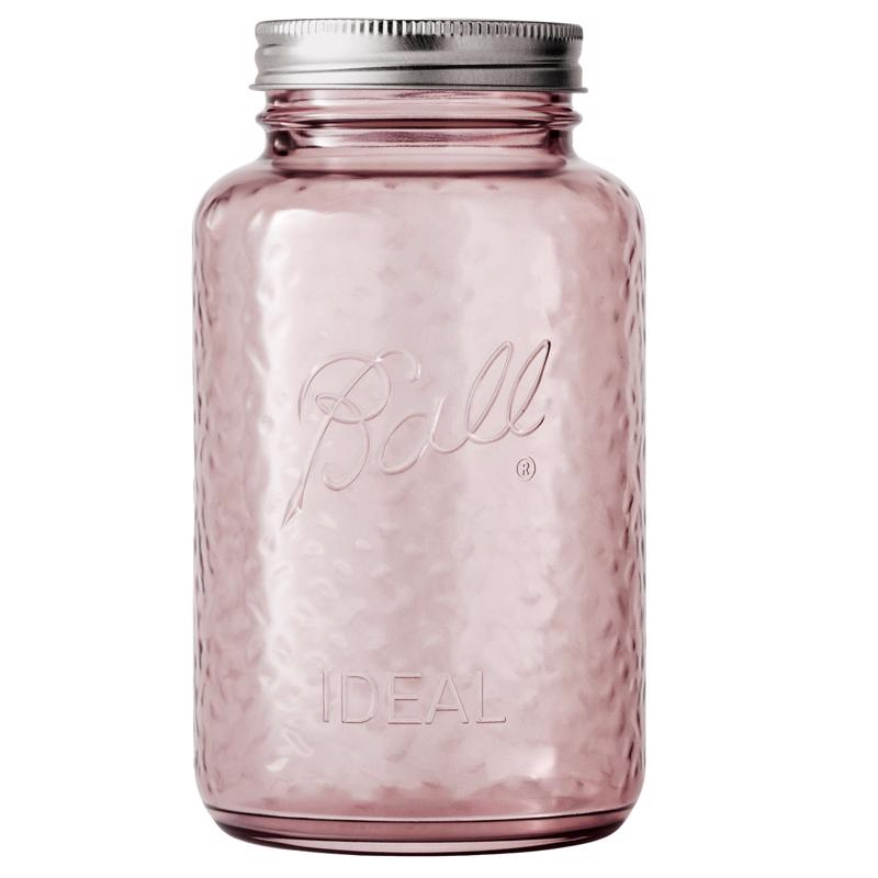 Set of four Emery Jensen Mason Jars with rose design, 1-quart capacity, ideal for canning and storage.