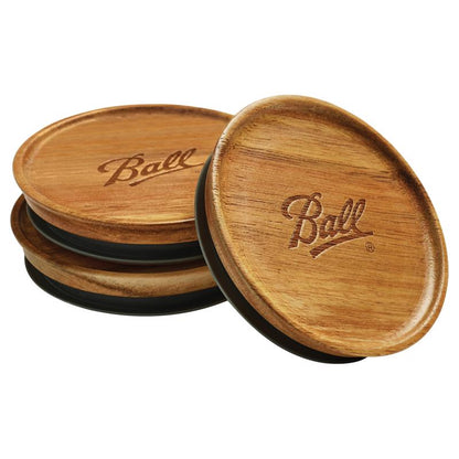 Emery Jensen Ball Woodn Lids Wide Mouth canning lids and rings for preserving jars, made of durable metal with wood-pattern design