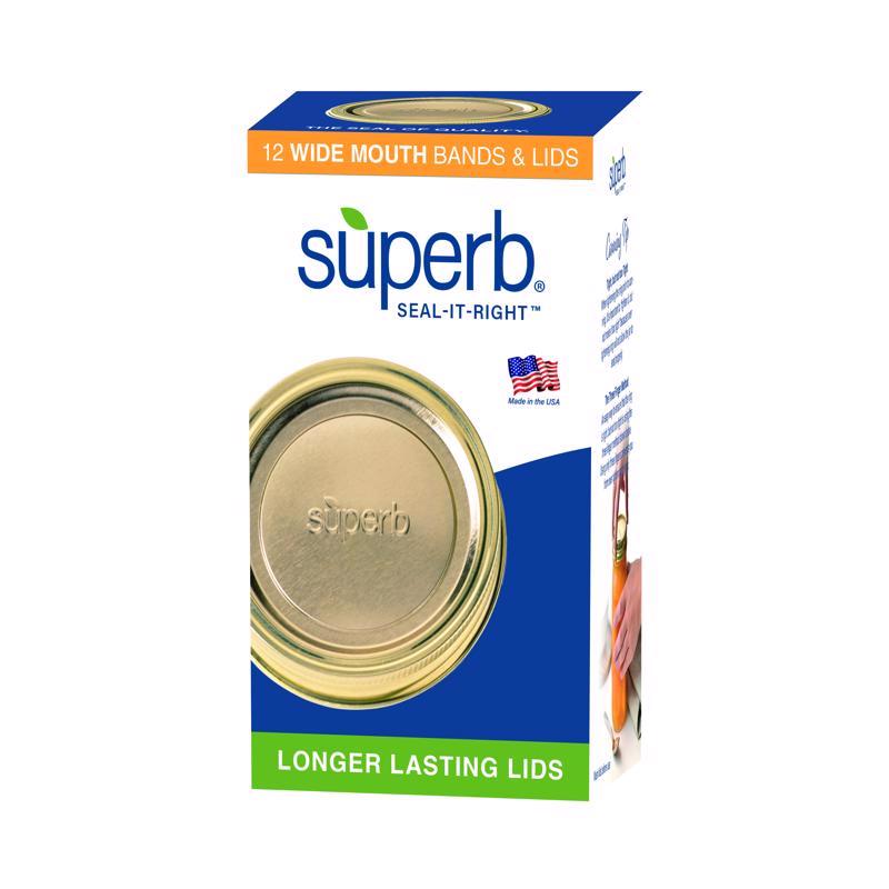 Set of 12 Emery Jensen Canning Lids and Bands for preserving jars, standard metal rings and lids for home canning.