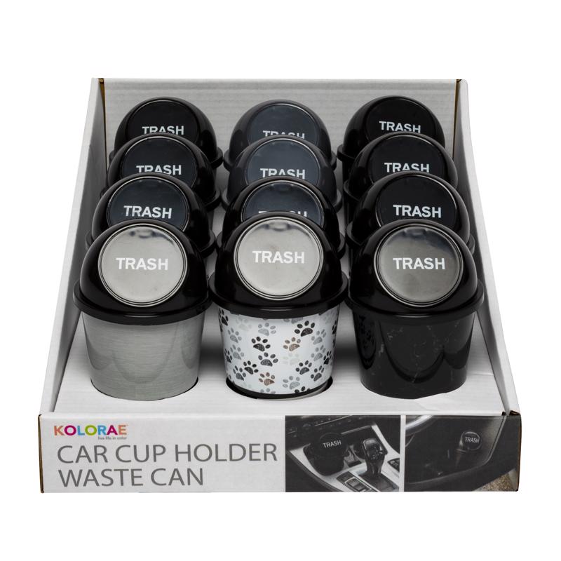 Emery Jensen car cup holder and waste can tray for vehicle interior organization, made of durable plastic.