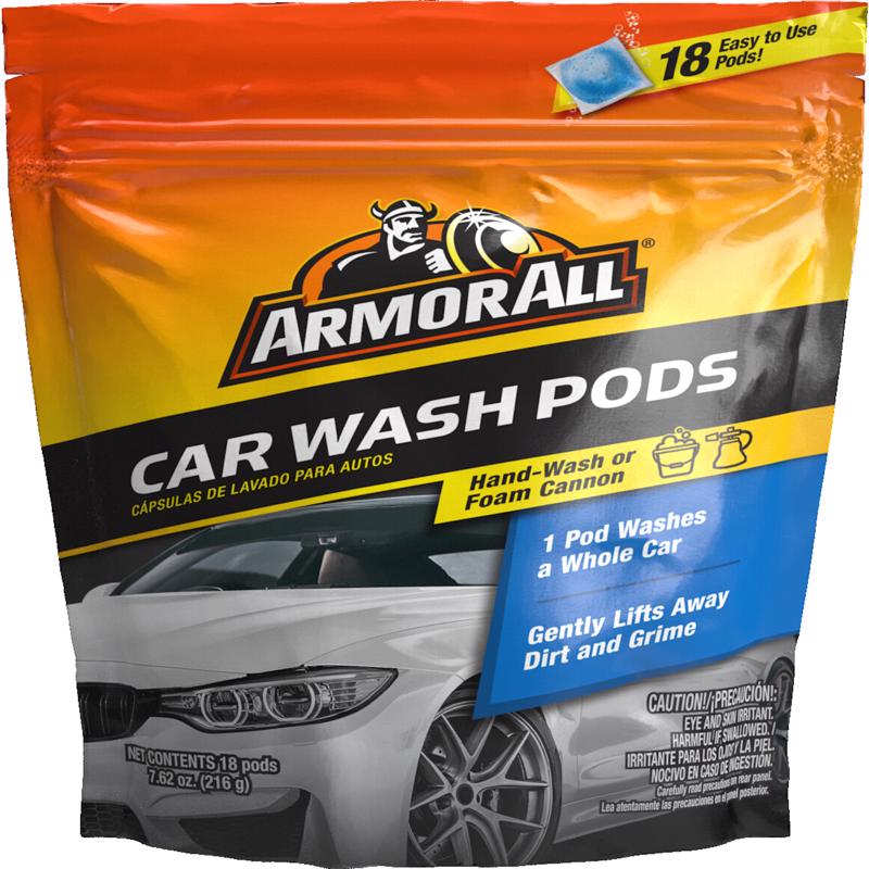 Emery Jensen car wash pods 18 count, small white and blue pods designed for vehicle cleaning and detailing.