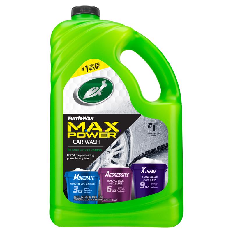 Emery Jensen MaxPower Car Wash 100oz bottle with label showing, used for cleaning vehicles and removing dirt and grime.