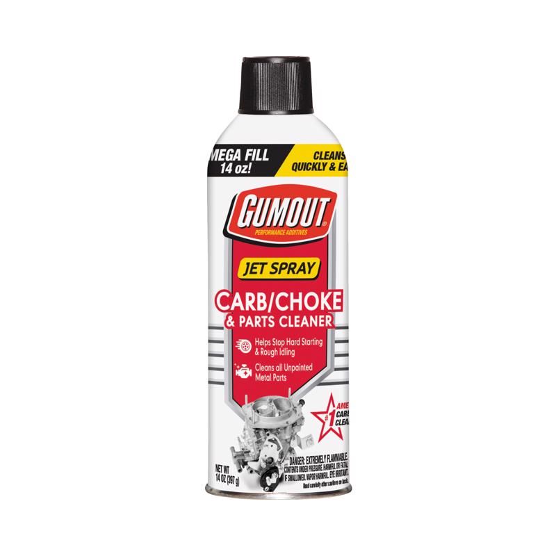 Six 14oz bottles of Emery Jensen carb and choke cleaner for gas additives, designed for cleaning carburetors and choke components.
