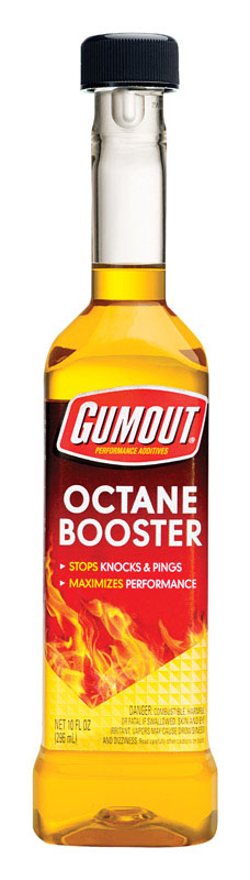 Emery Jensen GUMOUT Octane Boost 10oz bottle, a gas additive for improving engine performance and fuel efficiency.