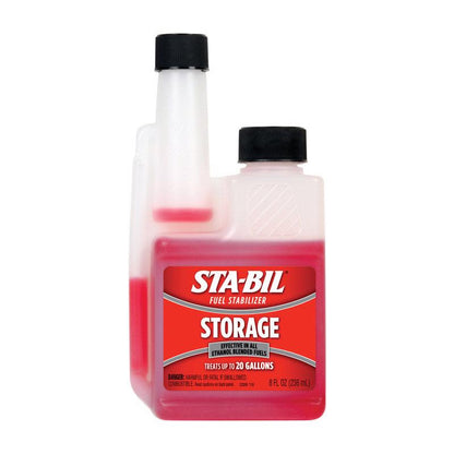 Emery Jensen Sta-Bil Fuel Stabilizer 8oz bottles, pack of 12, for maintaining fuel freshness and engine performance.