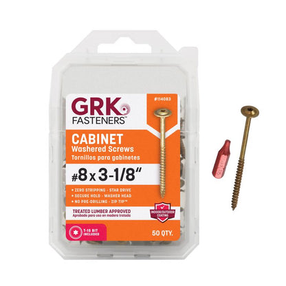 Emery Jensen carded pack of 50 #8x3-1/8 inch cab screws, metal fasteners with Phillips drive for woodworking and construction projects