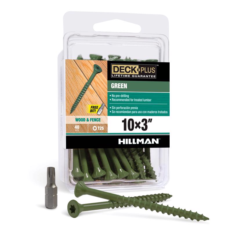 Emery Jensen DCK screw 10x3 inches flat head, carded packaging, 40-pack for construction and woodworking projects.
