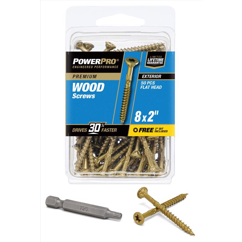 Emery Jensen DCK screw 8x2 inch flat head, 50-pack, carded for quick identification and easy handling.