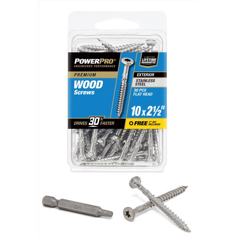Emery Jensen DCK screw pack with 30 stainless steel 10x2.5-inch screws in a carded packaging.