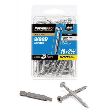 Emery Jensen DCK screw pack with 30 stainless steel 10x2.5-inch screws in a carded packaging.