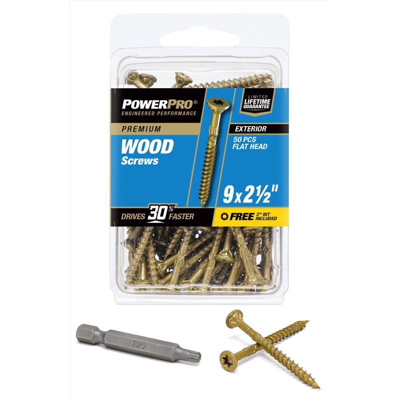 Emery Jensen DCK screw 9x2.5 inches flat head, 50-pack, carded for easy handling and secure fastening.