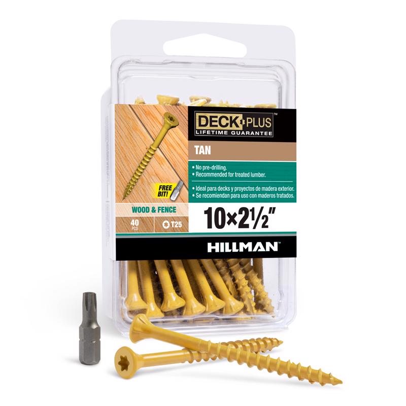 Emery Jensen DCKSCREW 10x2.5-inch flat head screws, 40-pack, displayed in carded packaging.