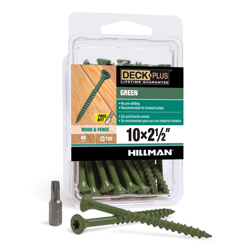 Emery Jensen DCKSCRW 10x2.5-inch flat head screws, 40-pack, displayed on card for fastening or woodworking projects