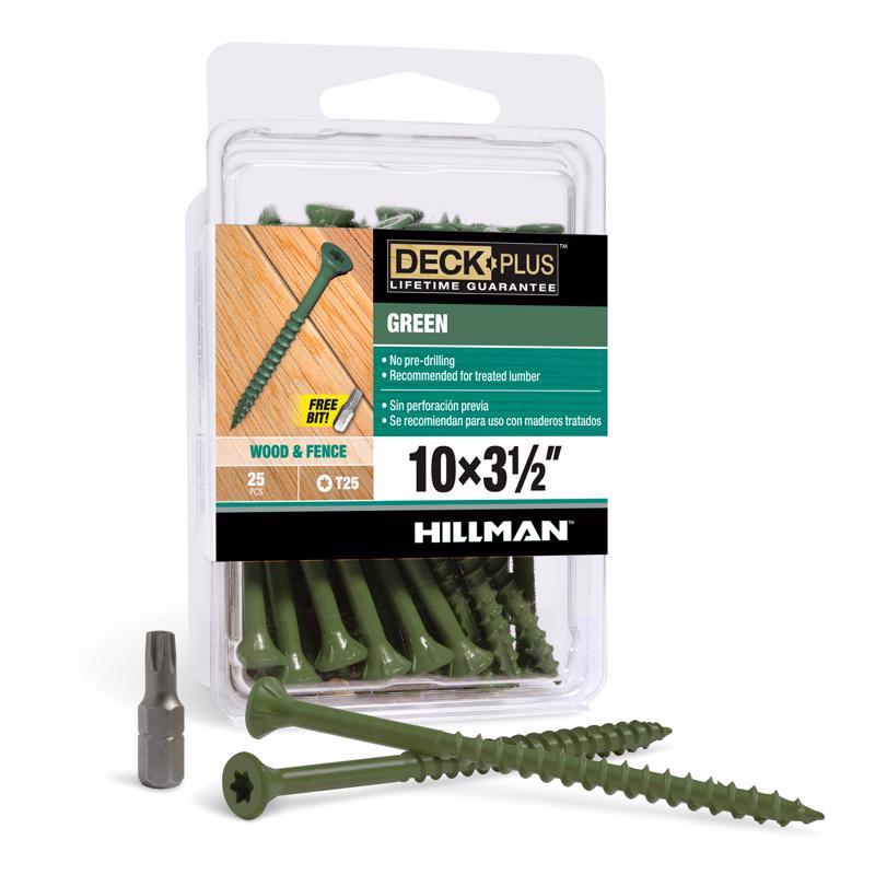 Emery Jensen DCKSCRW 10x3.5-inch flat screws, carded pack of 25, displayed in packaging for hardware use