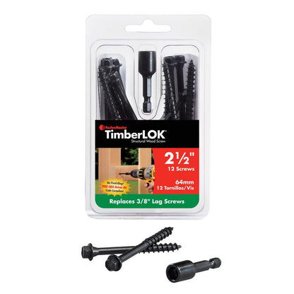 Emery Jensen Timbrlok screw 2.5-inch, 12-pack in carded packaging, ideal for fastening applications