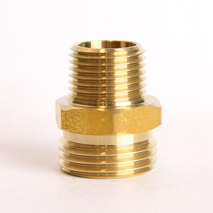 Pack of 5 Emery Jensen garden fittings hose adapters, 3/4 inch male to 1/2 inch male threaded connections for outdoor watering.