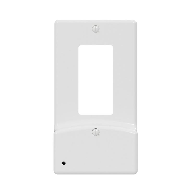 Emery Jensen white wallplate with USB port, carded plastic design, suitable for mounting in electrical outlets or panels.