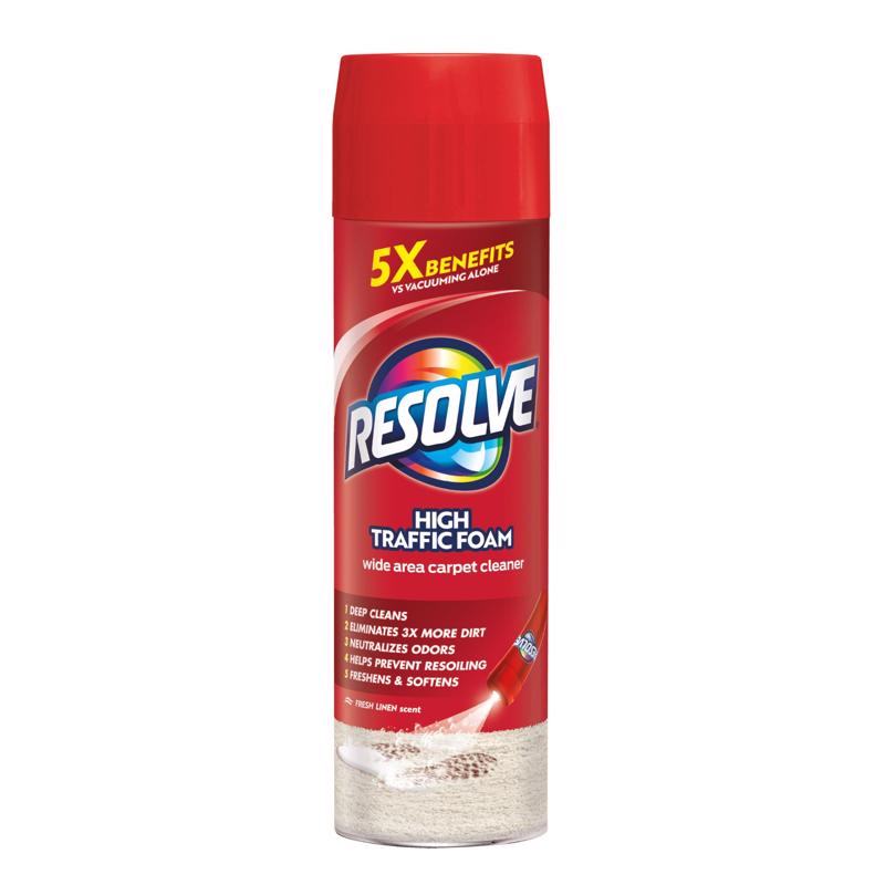 Emery Jensen CLEANR Rug ReslvFoam 22oz aerosol carpet cleaner spray on a carpet surface.