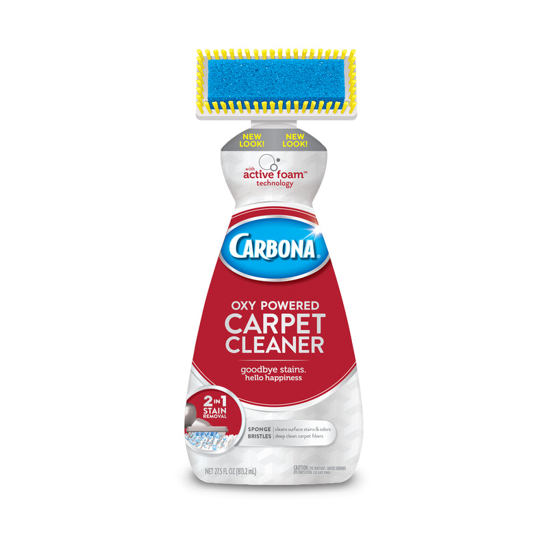 Emery Jensen 2-in-1 carpet cleaner for spot and stain removal, showing a spray bottle with cleaning solution on a carpet.