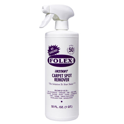 Emery Jensen Folex carpet spot and stain remover in 32oz bottles, shown in a pack of 12, ideal for cleaning and stain removal.