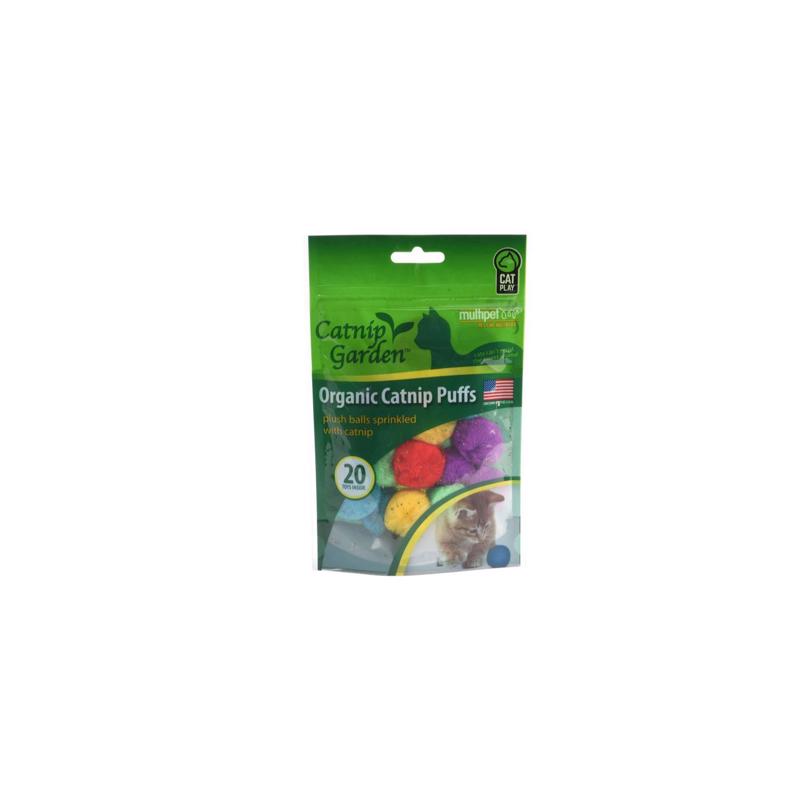 Emery Jensen Catnip Puffs organic cat treats, 20-pack, showing fluffy treats with fresh catnip for feline enjoyment