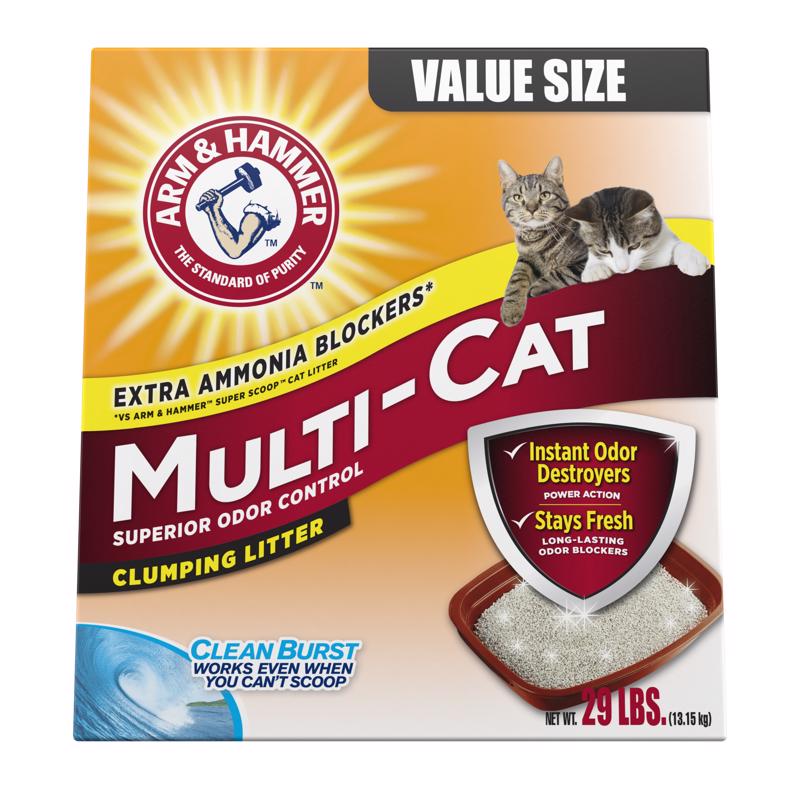 Emery Jensen multi-cat litter in a 29lb bag, showing a close-up of the cat litter with textured granules for odor control.
