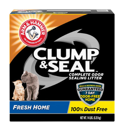 Emery Jensen Clump & Seal cat litter in a 14-pound bag, designed for odor control and easy clumping, suitable for cats.