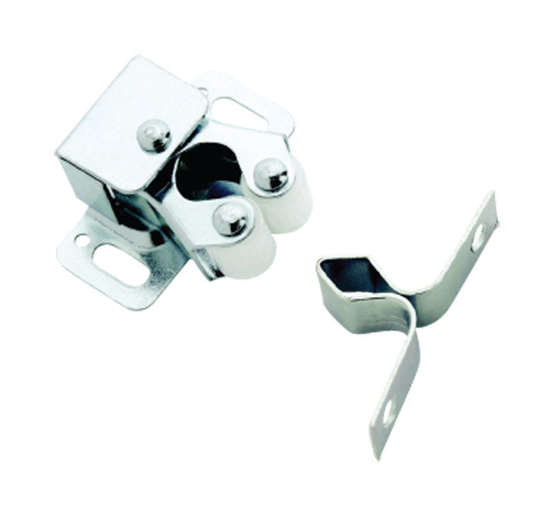 Pack of 10 Emery Jensen roller catches with chrome finish, ideal for cabinet or door hardware installation.
