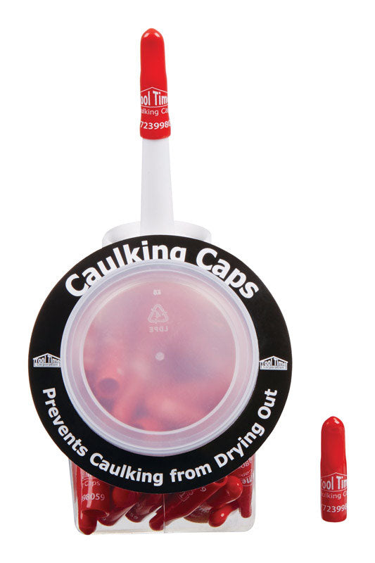 Red vinyl caulking caps by Emery Jensen, pack of 75, used as caulk accessories for sealing and finishing applications.