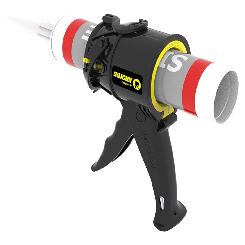Emery Jensen black and yellow 10oz caulking gun for sealing and caulking tasks, featuring a sturdy metal frame and ergonomic handle.