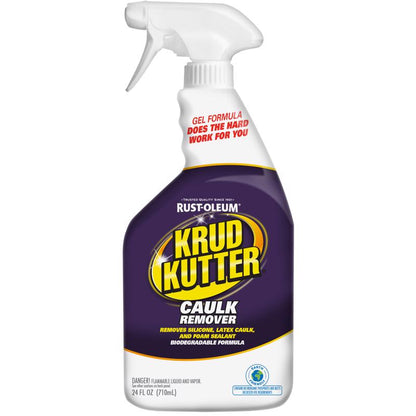 Emery Jensen caulk remover gel spray in a 24oz bottle, shown in a pack of six for easy caulk removal and surface preparation.