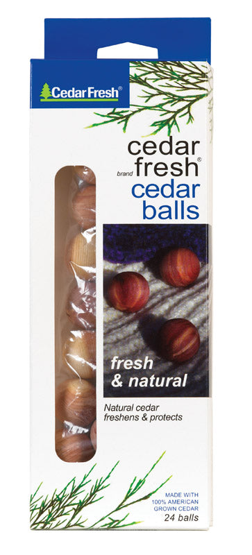 Set of 24 Emery Jensen cedar balls for storage accessories, used to protect clothing and linens from moisture and pests.