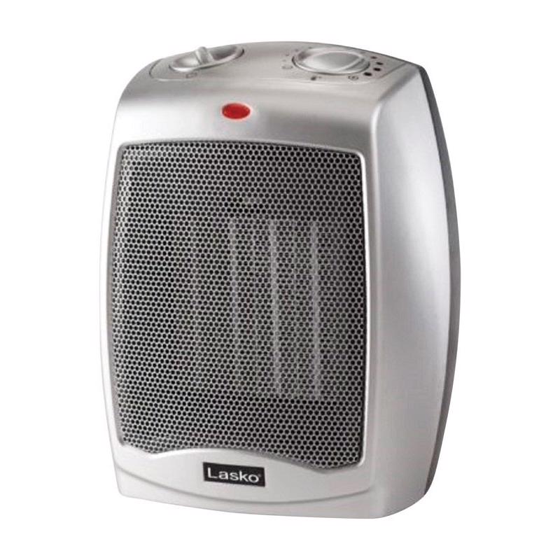 Ceramic thermal heater adjustable thermostat by Emery Jensen, showing a sleek ceramic heater with control dial and safety features.