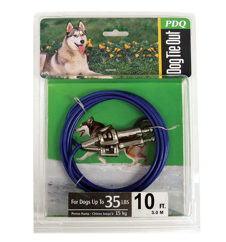 Emery Jensen 10-foot medium chain dog tie-out stake for outdoor use, durable cable and stake for securing dogs safely.