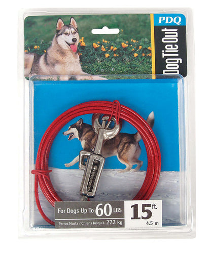 Large Emery Jensen 15-foot chain cable dog tie-out stake for outdoor tethering, durable and secure for pets.