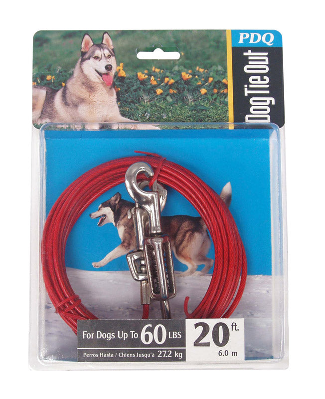 Emery Jensen 20-foot large cable dog tie-out with chain and stakes for outdoor pet securing and leash anchoring.
