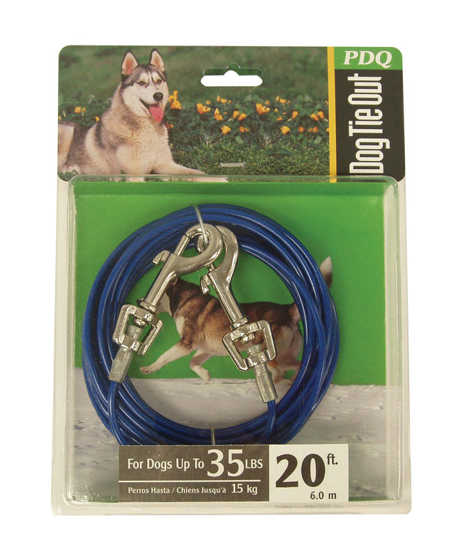 Emery Jensen 20-foot cable dog tie-out chain with stake, durable outdoor leash for secure pet containment.