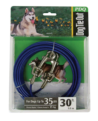 Emery Jensen 30-foot medium cable dog tie-out with chain and stake for secure outdoor pet containment.