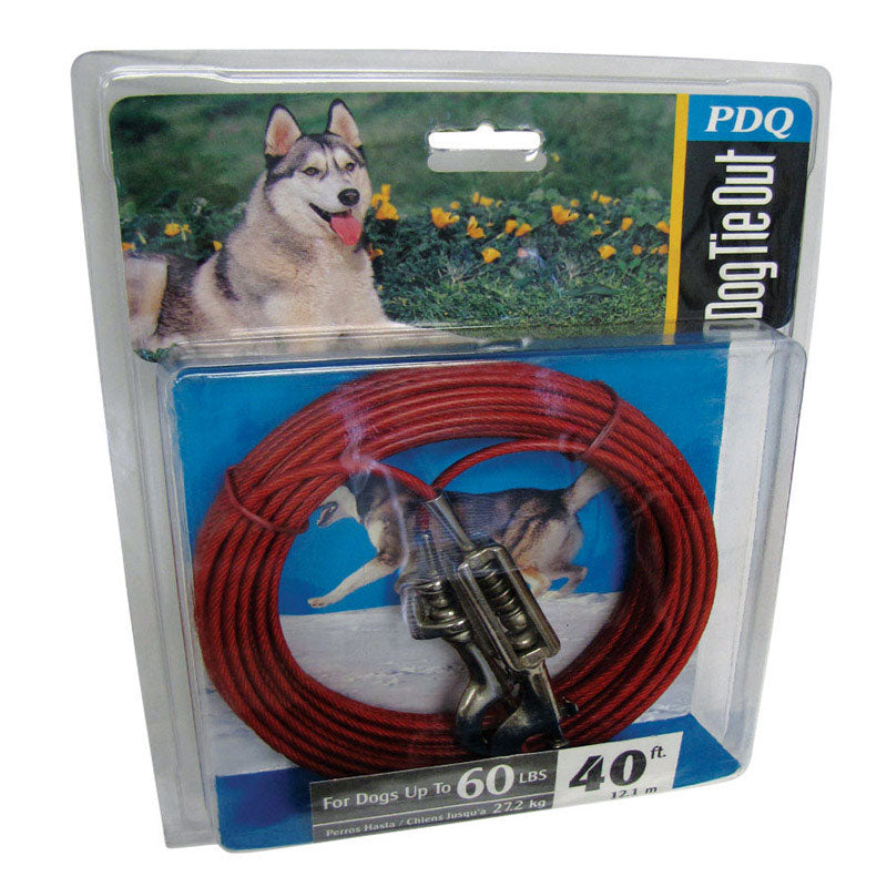 Emery Jensen 40-foot large chain dog tie-out stake suitable for outdoor use, with durable cable and stake for secure pet containment.