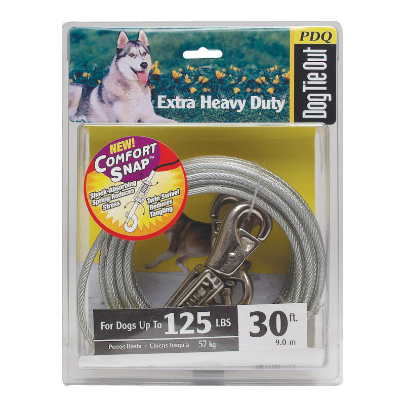 Emery Jensen 30-foot large cable dog tieout chain with stakes for outdoor pet containment, durable and secure fencing solution.
