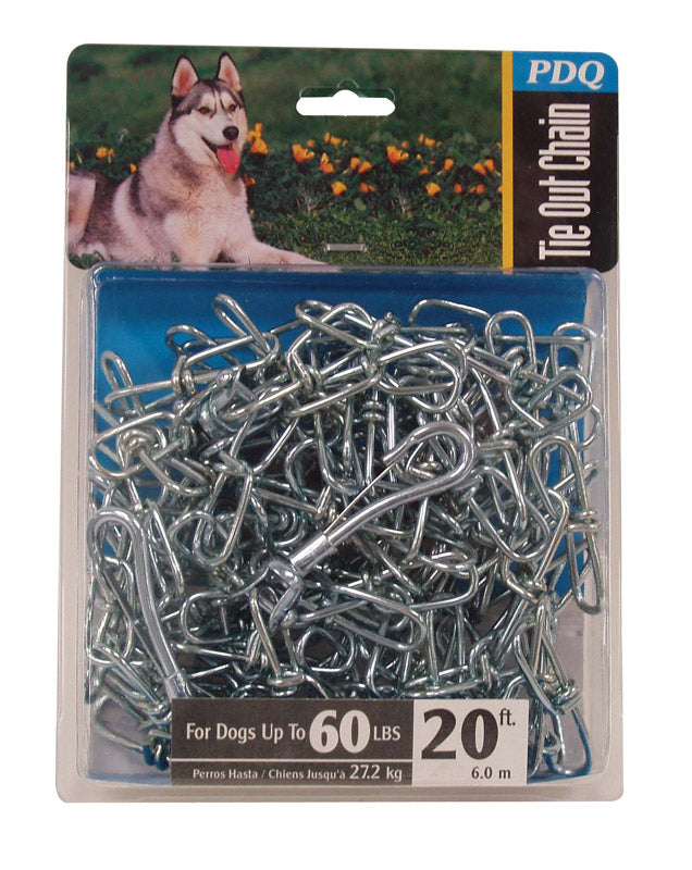Emery Jensen 20-foot chain dog tie-out with cable and stakes for secure outdoor pet containment.