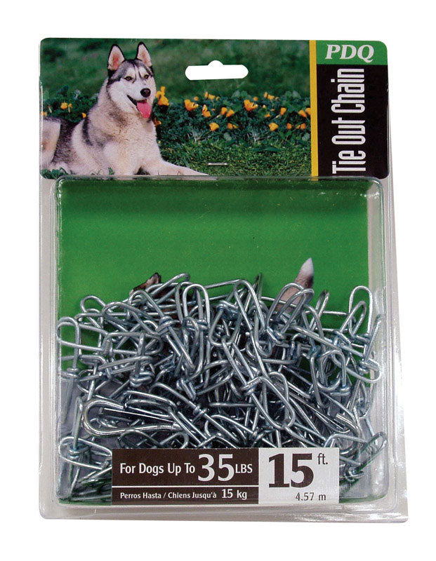 Medium dog chain by Emery Jensen, 15-foot metal chain for secure outdoor pet containment with sturdy cable and stakes.