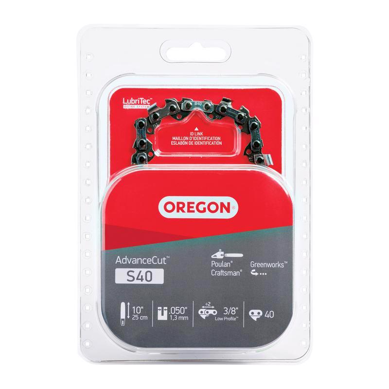 Emery Jensen 10-inch Chainsaw Chain S40 for chainsaw accessories, featuring sharp cutting teeth and durable metal construction.