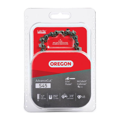 Emery Jensen 12-inch S45 chainsaw chain for chainsaw accessories, featuring sharp cutting links and durable metal construction.