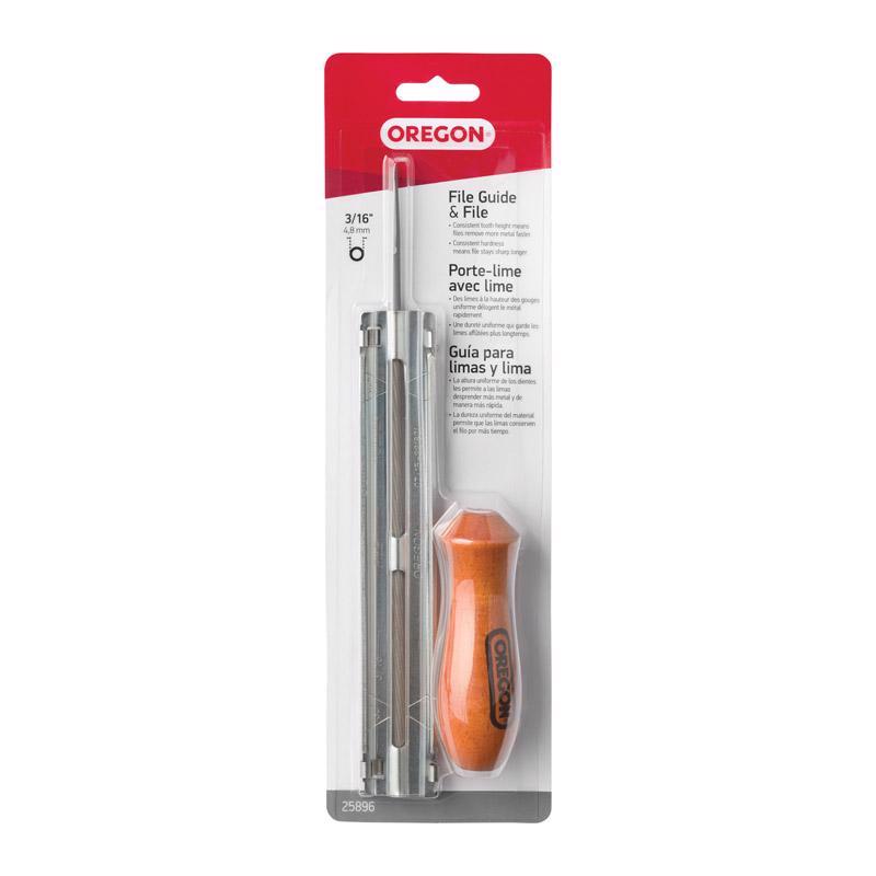 Emery Jensen chain saw accessories featuring a 3/16 inch file and guide for sharpening chainsaw chains.