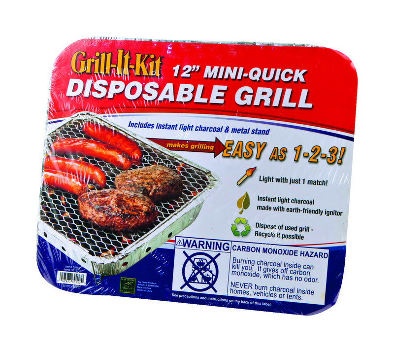 Emery Jensen disposable charcoal grill kit, 12-inch portable grill with lid and handles, ideal for outdoor barbecues and picnics
