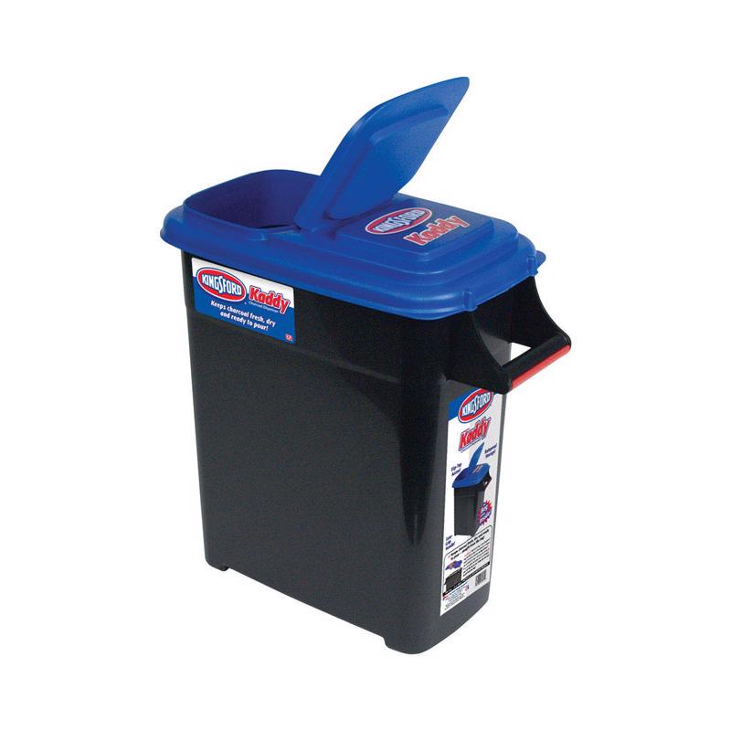 Emery Jensen charcoal dispenser storage containers holding 24 pounds of charcoal, set of four, for outdoor grilling.