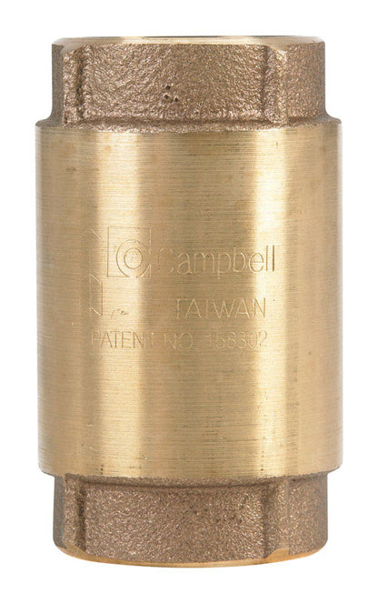 Emery Jensen check valve, 1-1/4 inch round brass, designed for fluid control in plumbing systems.