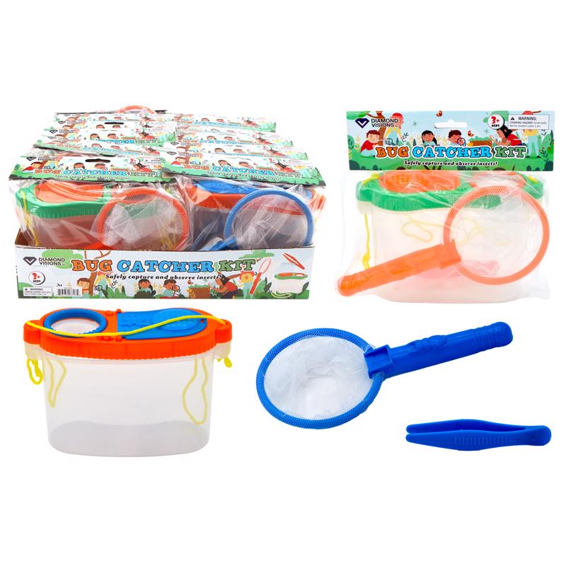 Emery Jensen bug catcher kit assortment with 12 plastic containers and tools for outdoor bug catching and exploration.