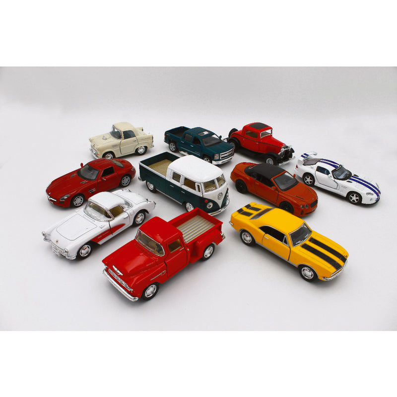 Pack of 24 Emery Jensen die-cast cars and trucks for checkout toys and games, featuring detailed miniature vehicle models.